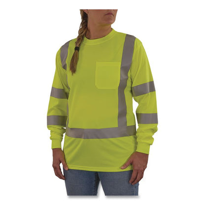GloWear 8374 Class 3 Women's Essential Hi-Vis Long Sleeve T-Shirt, 3X-Large, Lime