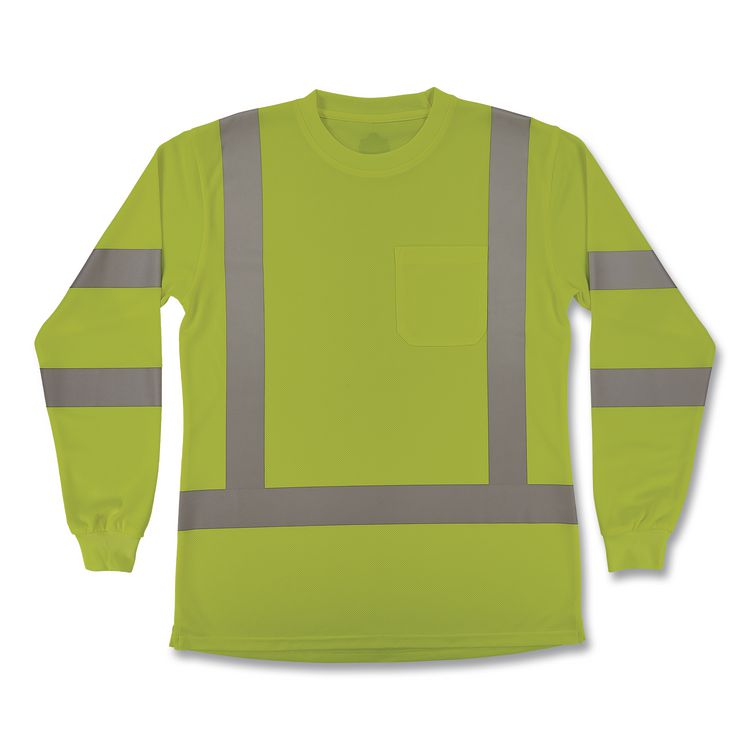 GloWear 8374 Class 3 Women's Essential Hi-Vis Long Sleeve T-Shirt, 3X-Large, Lime