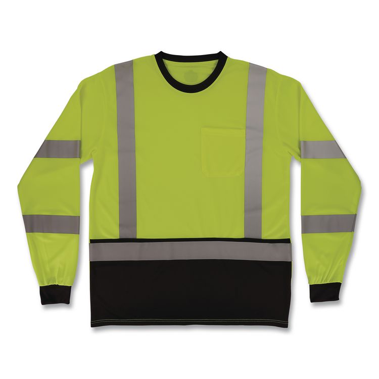 GloWear 8369BK Class 3 Essential Hi-Vis Long Sleeve T-Shirt with Black Bottom, 4X-Large, Lime