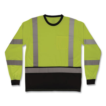 GloWear 8369BK Class 3 Essential Hi-Vis Long Sleeve T-Shirt with Black Bottom, 4X-Large, Lime