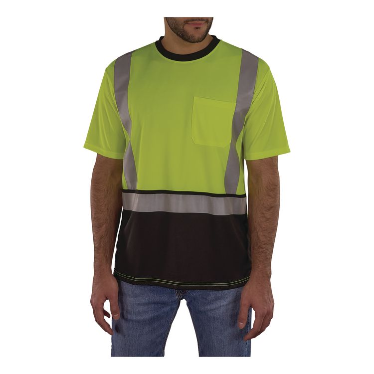 GloWear 8286BK Class 2 Essential Hi-Vis T-Shirt with Black Bottom, 4X-Large, Lime