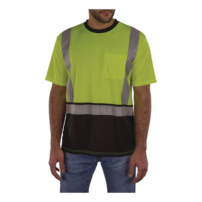 GloWear 8286BK Class 2 Essential Hi-Vis T-Shirt with Black Bottom, 4X-Large, Lime