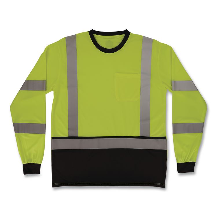 GloWear 8369BK Class 3 Essential Hi-Vis Long Sleeve T-Shirt with Black Bottom, 5X-Large, Lime