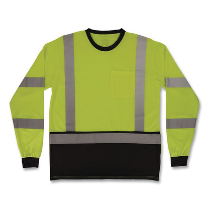 GloWear 8369BK Class 3 Essential Hi-Vis Long Sleeve T-Shirt with Black Bottom, 5X-Large, Lime