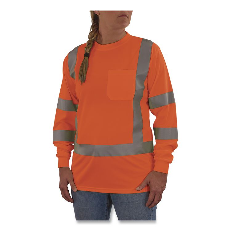 GloWear 8374 Class 3 Women's Essential Hi-Vis Long Sleeve T-Shirt, Medium, Orange