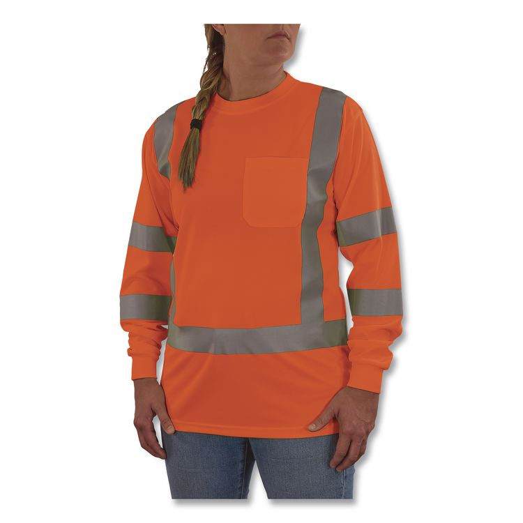 GloWear 8374 Class 3 Women's Essential Hi-Vis Long Sleeve T-Shirt, X-Large, Orange