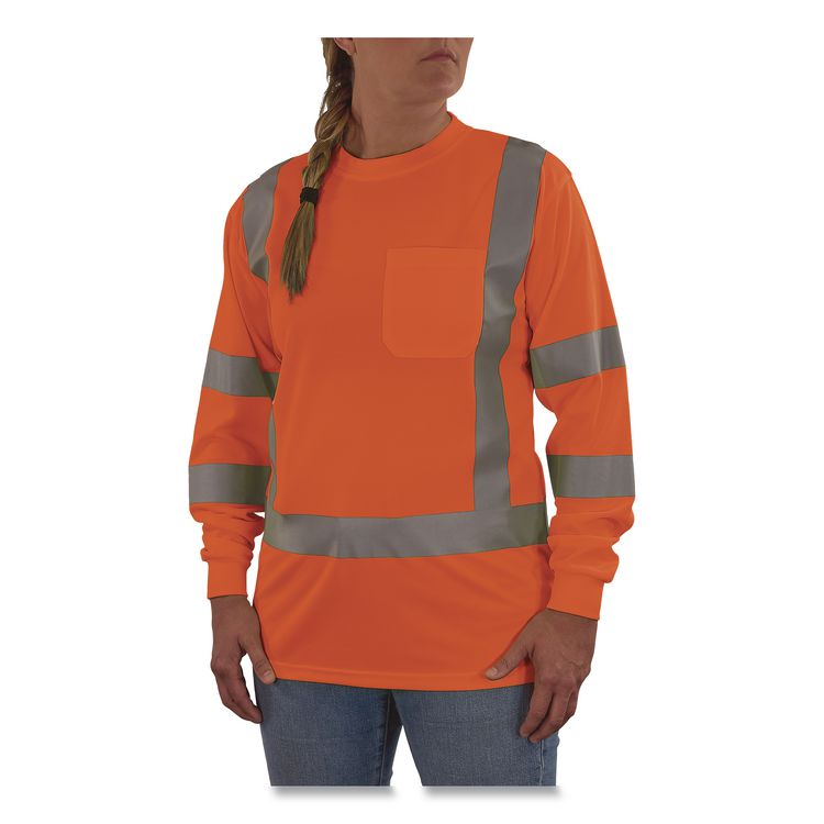 GloWear 8374 Class 3 Women's Essential Hi-Vis Long Sleeve T-Shirt, 2X-Large, Orange