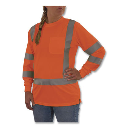 GloWear 8374 Class 3 Women's Essential Hi-Vis Long Sleeve T-Shirt, 3X-Large, Orange