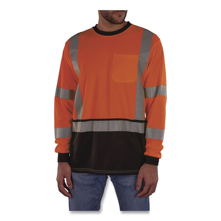 GloWear 8369BK Class 3 Essential Hi-Vis Long Sleeve T-Shirt with Black Bottom, 4X-Large, Orange