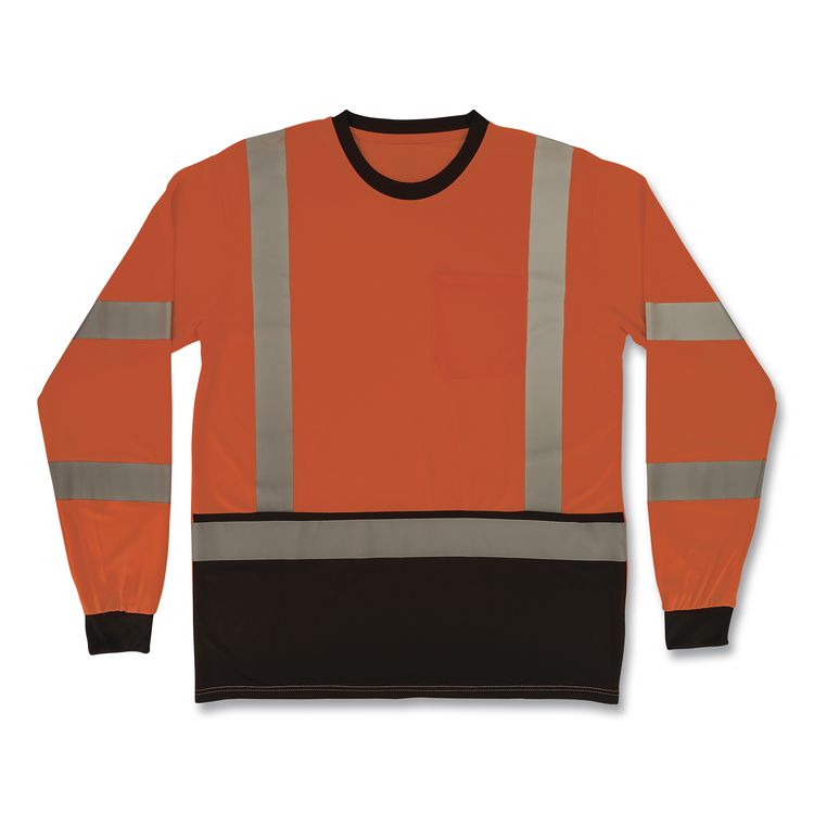 GloWear 8369BK Class 3 Essential Hi-Vis Long Sleeve T-Shirt with Black Bottom, 4X-Large, Orange