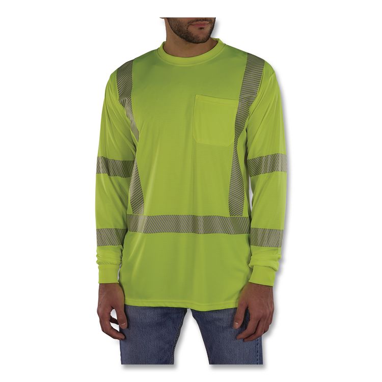 GloWear 8370 Class 3 Performance Hi-Vis Long Sleeve T-Shirt, X-Small, Lime