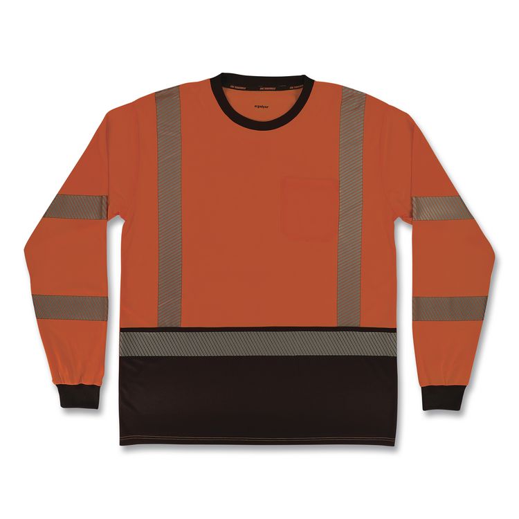GloWear 8371BK Class 3 Performance Hi-Vis Long Sleeve T-Shirt with Black Bottom, 5X-Large, Orange