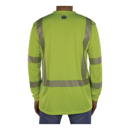 GloWear 8370 Class 3 Performance Hi-Vis Long Sleeve T-Shirt, Large, Lime