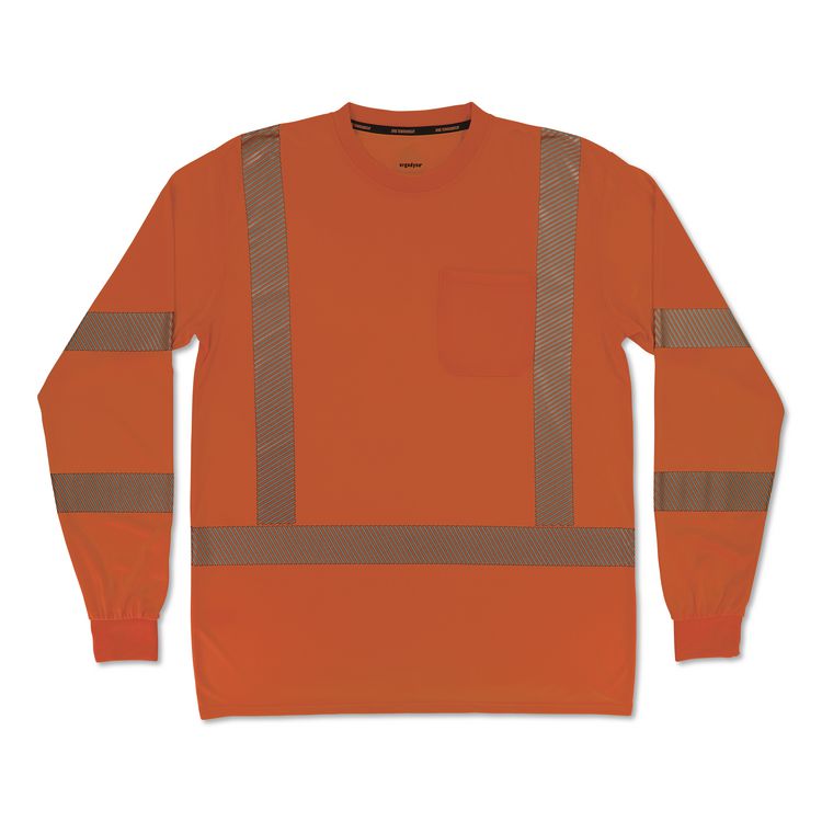 GloWear 8370 Class 3 Performance Hi-Vis Long Sleeve T-Shirt, Small, Orange