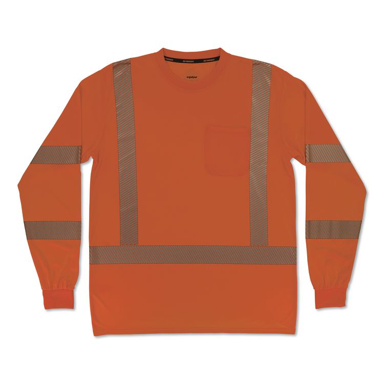 GloWear 8370 Class 3 Performance Hi-Vis Long Sleeve T-Shirt, Medium, Orange