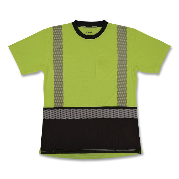 GloWear 8276BK Class 2 Women's Performance Hi-Vis T-Shirt with Black Bottom, X-Small, Lime