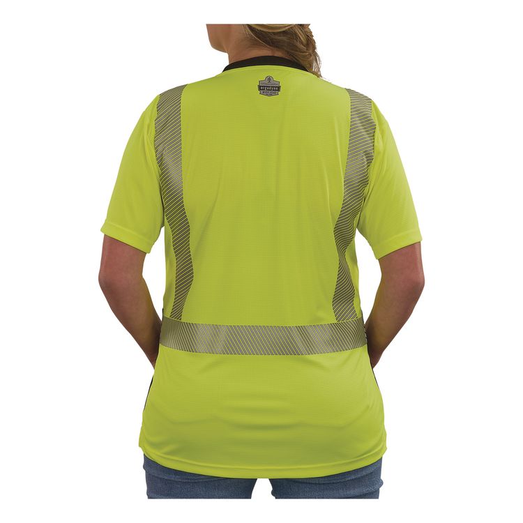 GloWear 8276BK Class 2 Women's Performance Hi-Vis T-Shirt with Black Bottom, Medium, Lime