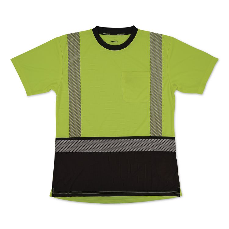 GloWear 8276BK Class 2 Women's Performance Hi-Vis T-Shirt with Black Bottom, Large, Lime