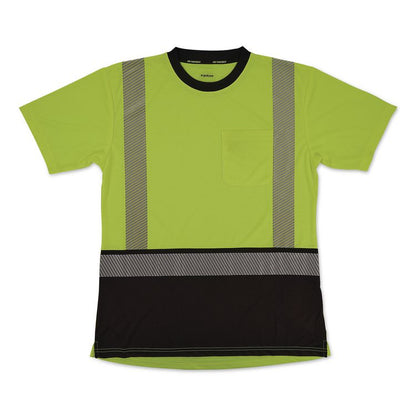 GloWear 8276BK Class 2 Women's Performance Hi-Vis T-Shirt with Black Bottom, Large, Lime