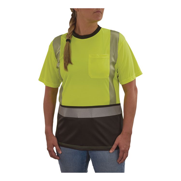 GloWear 8276BK Class 2 Women's Performance Hi-Vis T-Shirt with Black Bottom, X-Large, Lime