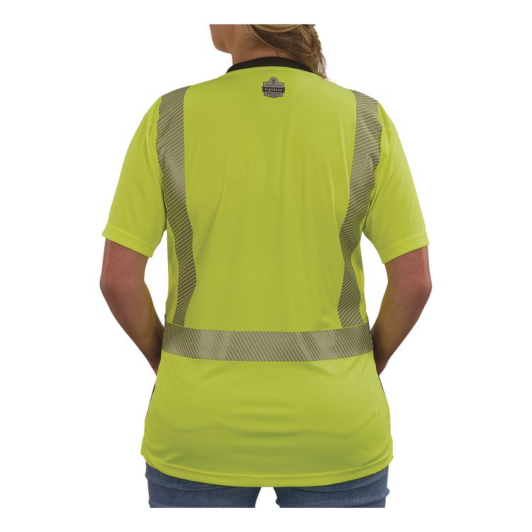 GloWear 8276BK Class 2 Women's Performance Hi-Vis T-Shirt with Black Bottom, X-Large, Lime