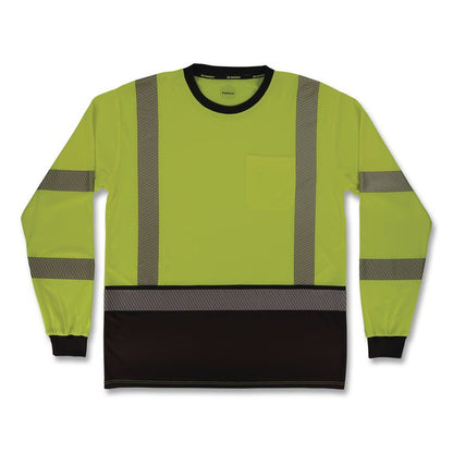 GloWear 8371BK Class 3 Performance Hi-Vis Long Sleeve T-Shirt with Black Bottom, Medium, Lime