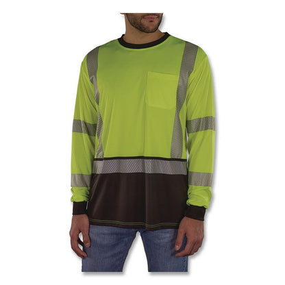 GloWear 8371BK Class 3 Performance Hi-Vis Long Sleeve T-Shirt with Black Bottom, X-Large, Lime