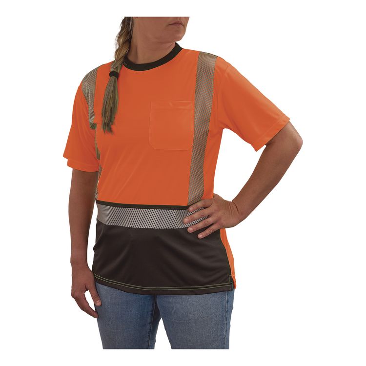 GloWear 8276BK Class 2 Women's Performance Hi-Vis T-Shirt with Black Bottom, Small, Orange