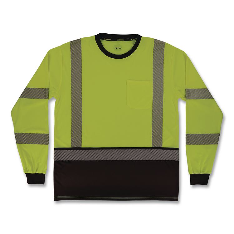 GloWear 8371BK Class 3 Performance Hi-Vis Long Sleeve T-Shirt with Black Bottom, 3X-Large, Lime