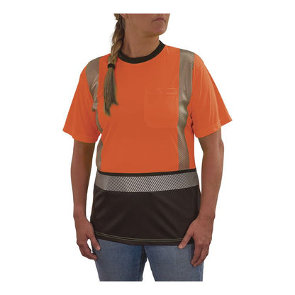 GloWear 8276BK Class 2 Women's Performance Hi-Vis T-Shirt with Black Bottom, Large, Orange