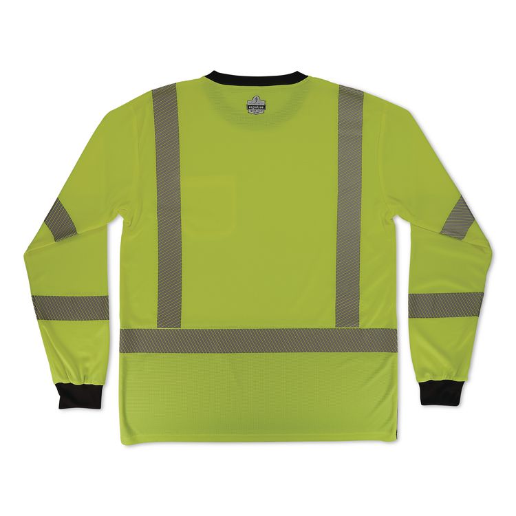GloWear 8371BK Class 3 Performance Hi-Vis Long Sleeve T-Shirt with Black Bottom, 5X-Large, Lime