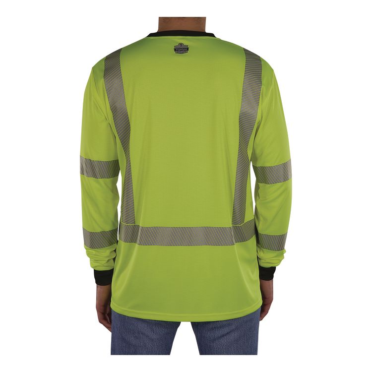 GloWear 8371BK Class 3 Performance Hi-Vis Long Sleeve T-Shirt with Black Bottom, 5X-Large, Lime