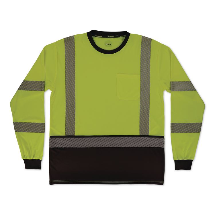 GloWear 8371BK Class 3 Performance Hi-Vis Long Sleeve T-Shirt with Black Bottom, 5X-Large, Lime