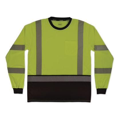 GloWear 8371BK Class 3 Performance Hi-Vis Long Sleeve T-Shirt with Black Bottom, 5X-Large, Lime