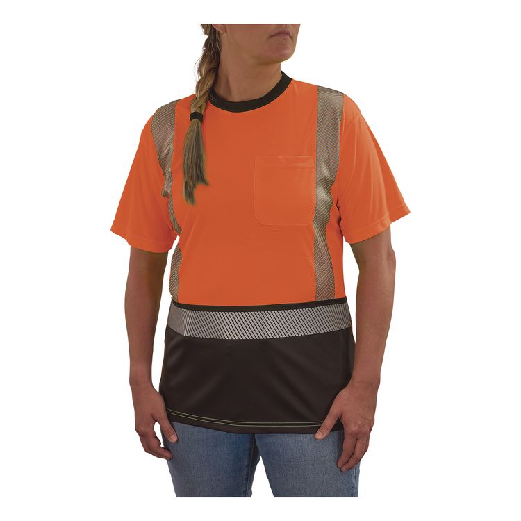 GloWear 8276BK Class 2 Women's Performance Hi-Vis T-Shirt with Black Bottom, 2X-Large, Orange