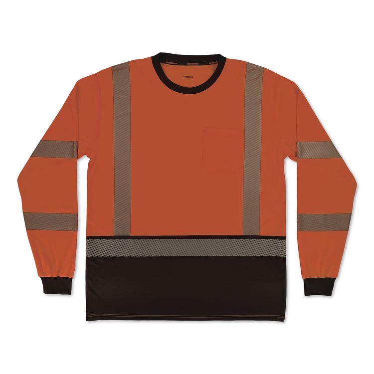 GloWear 8371BK Class 3 Performance Hi-Vis Long Sleeve T-Shirt with Black Bottom, Medium, Orange