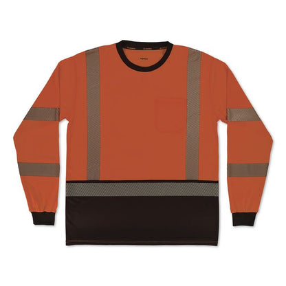 GloWear 8371BK Class 3 Performance Hi-Vis Long Sleeve T-Shirt with Black Bottom, Medium, Orange