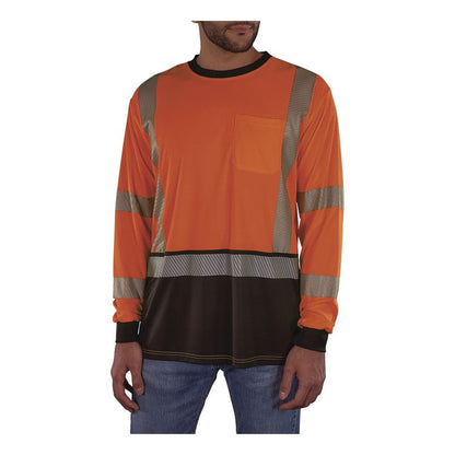 GloWear 8371BK Class 3 Performance Hi-Vis Long Sleeve T-Shirt with Black Bottom, Large, Orange