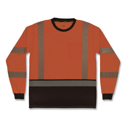 GloWear 8371BK Class 3 Performance Hi-Vis Long Sleeve T-Shirt with Black Bottom, Large, Orange
