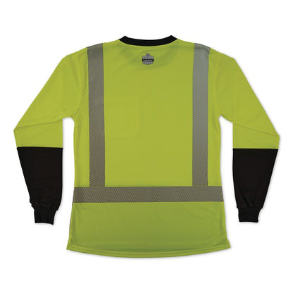 GloWear 8278BK Class 2 Women's Performance Hi-Vis Long Sleeve T-Shirt with Black Bottom, X-Small, Lime