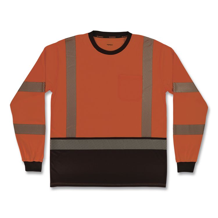 GloWear 8371BK Class 3 Performance Hi-Vis Long Sleeve T-Shirt with Black Bottom, 2X-Large, Orange