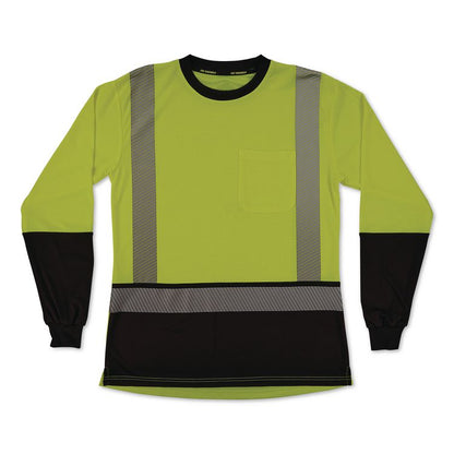 GloWear 8278BK Class 2 Women's Performance Hi-Vis Long Sleeve T-Shirt with Black Bottom, Medium, Lime