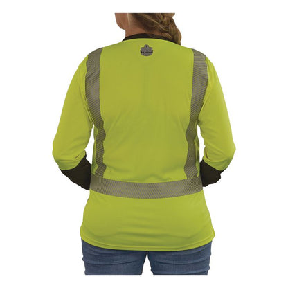 GloWear 8278BK Class 2 Women's Performance Hi-Vis Long Sleeve T-Shirt with Black Bottom, Large, Lime