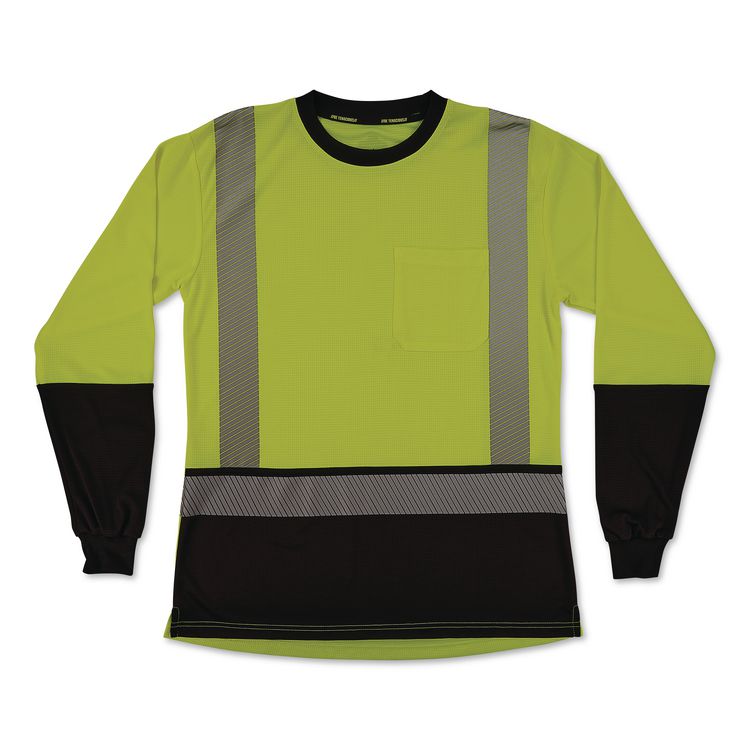GloWear 8278BK Class 2 Women's Performance Hi-Vis Long Sleeve T-Shirt with Black Bottom, Large, Lime