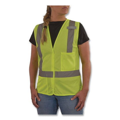GloWear 8210HLW-S Class 2 Women's Hi-Vis Vest with Hook-and-Loop, Polyester, Small, Lime