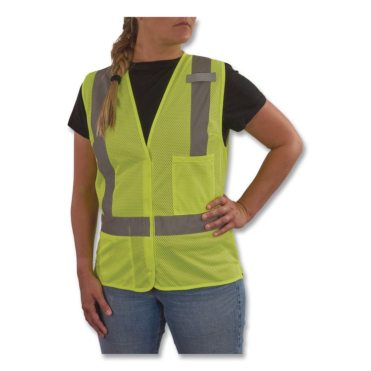 GloWear 8210HLW-S Class 2 Women's Hi-Vis Vest with Hook-and-Loop, Polyester, Small, Lime