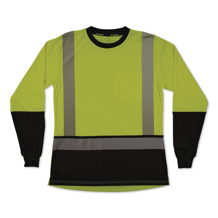 GloWear 8278BK Class 2 Women's Performance Hi-Vis Long Sleeve T-Shirt with Black Bottom, X-Large, Lime