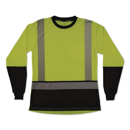 GloWear 8278BK Class 2 Women's Performance Hi-Vis Long Sleeve T-Shirt with Black Bottom, X-Large, Lime