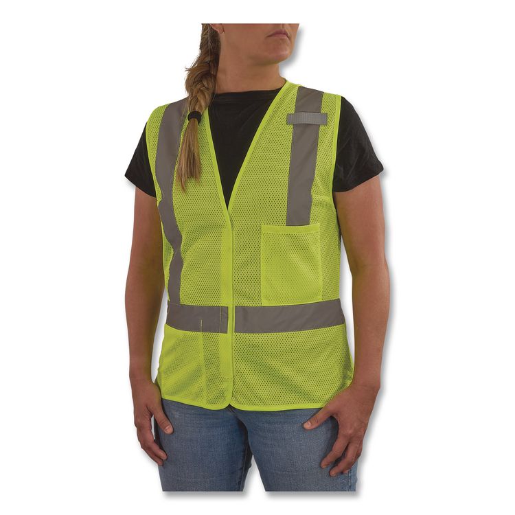 GloWear 8210HLW-S Class 2 Women's Hi-Vis Vest with Hook-and-Loop, Polyester, Medium, Lime