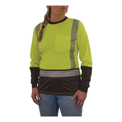 GloWear 8278BK Class 2 Women's Performance Hi-Vis Long Sleeve T-Shirt with Black Bottom, 2X-Large, Lime